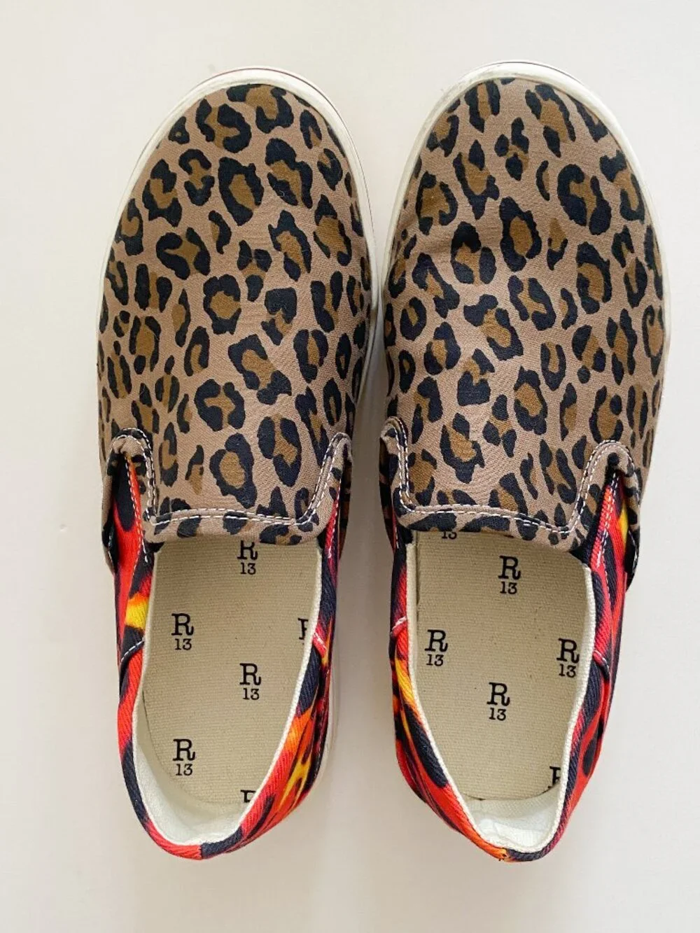 R13 Leopard Flame Print Slip-On Sneakers 7